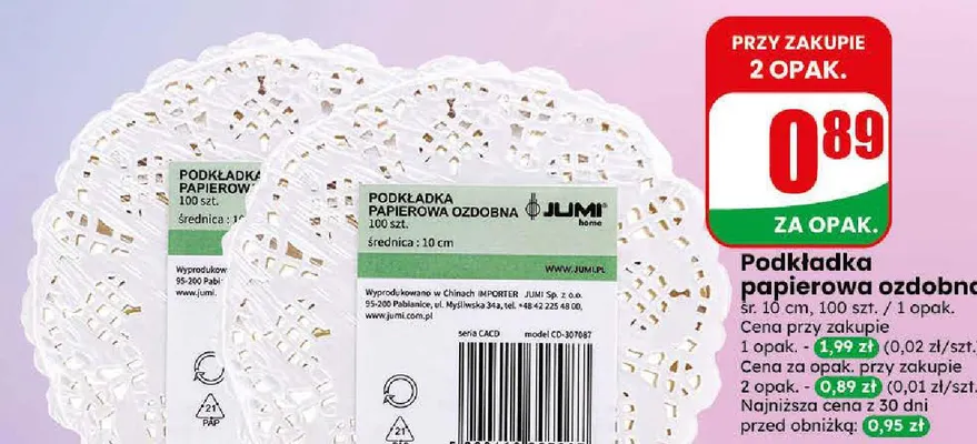 Podkładka papierowa ozdobna śr. 10 cm Jumi promocja w Dino