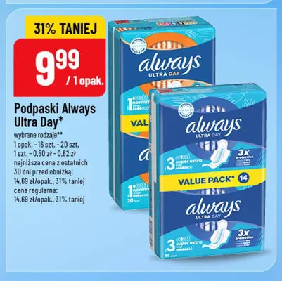 Podpaski Always Ultra Day Super Extra promocja w POLOmarket