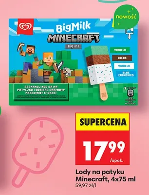 Lody na patyk Minecraft, 4x75ml promocja w Biedronka