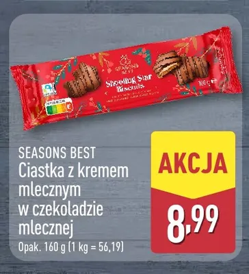Ciastka z kremem mlecznym w czekoladzie mlecznej Seasons Best promocja w Aldi