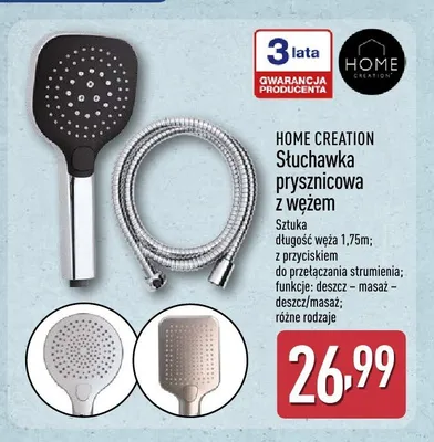 Słuchawka prysznicowa z wężem HOME CREATION długość węża 1,75m promocja w Aldi