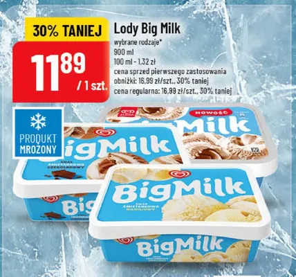 Lody Big Milk wybrane rodzaje promocja w POLOmarket
