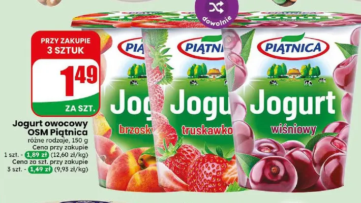 Jogurt owocowy wiśniowy OSM Piątnica promocja w Dino