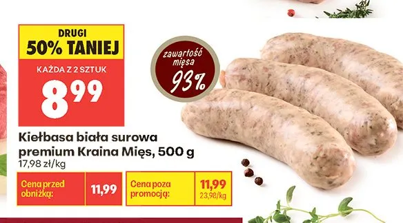 Kiełbasa biała surowa premium Kraina Mięs promocja w Biedronka