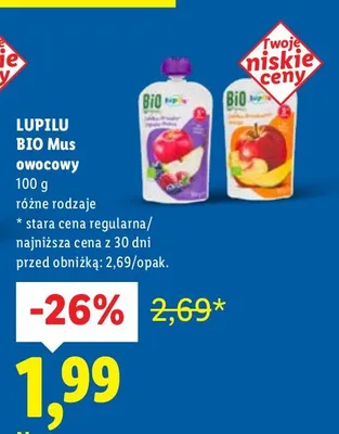 Mus owocowy BIO różne rodzaje promocja w Lidl