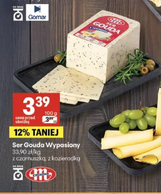 Ser żółty Gouda Wypasiony z czarnuszką Mlekovita promocja w Delikatesy Centrum