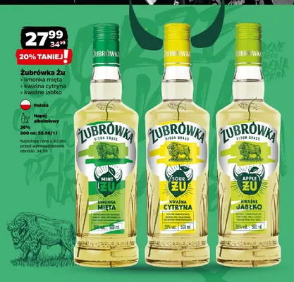 Napój alkoholowy Żubrówka Żu kwaśne jabłko promocja w Netto