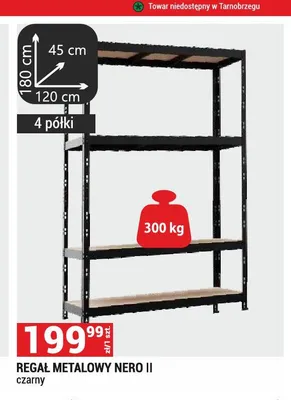 Regał metalowy Nero II czarny 180x120x45cm 4 półki 300kg promocja w Merkury Market