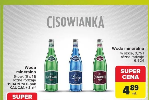 Woda mineralna Cisowianka Perlage w szkle 0,75 l promocja w Carrefour