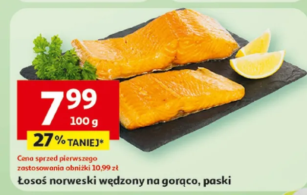 Łosoś norweski wędzony na gorąco, paski promocja w Auchan