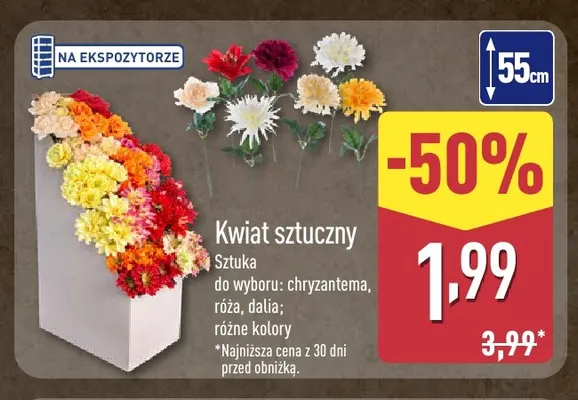 Kwiat sztuczny róża 55 cm promocja w Aldi
