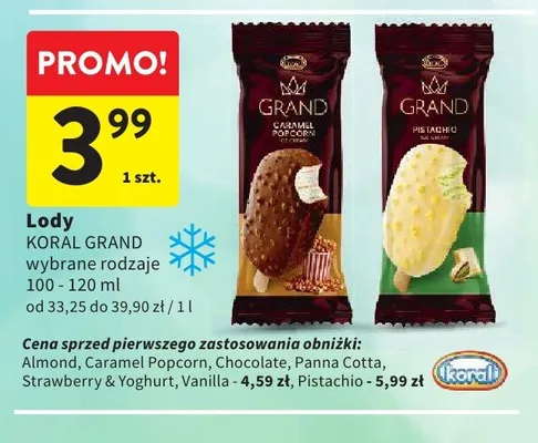Lody Koral Grand Caramel Popcorn promocja w Intermarche
