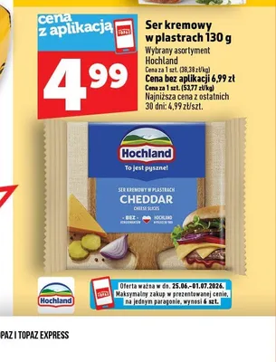 Ser kremowy w plastrach Cheddar Hochland promocja w TOPAZ