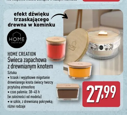 Świeca zapachowa z drewnianym knotem Home Creation promocja w Aldi