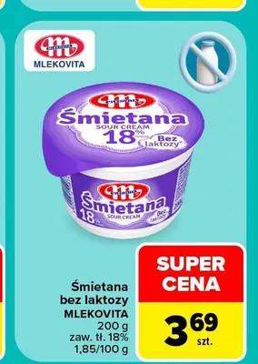 Śmietana bez laktozy Mlekovita 18% promocja w Carrefour Market