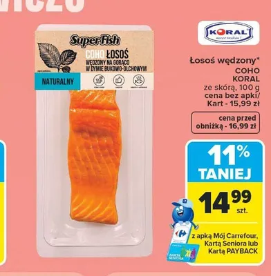 Łosoś wędzony Coho Koral ze skórą promocja w Carrefour