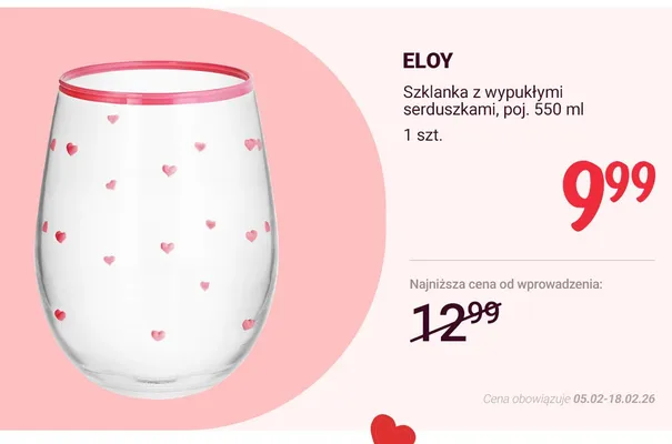 Szklanka z wypukłymi serduszkami promocja w Rossmann