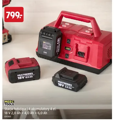Stacja ładująca i 4 akumulatory 4 el. Meec Tools promocja w Jula