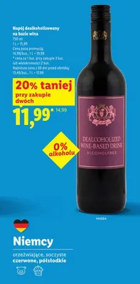 Napój dealkoholizowany na bazie wina czerwone półsłodkie Niemcy promocja w Lidl