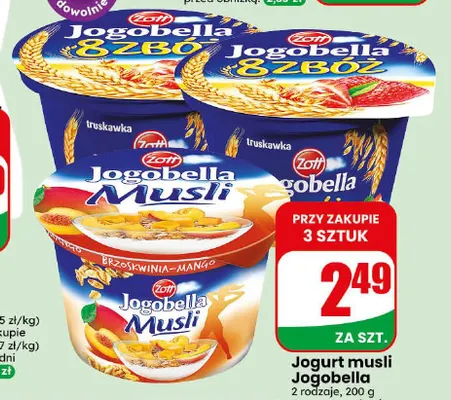 Jogurt musli Jogobella brzoskwinia-mango promocja w Dino