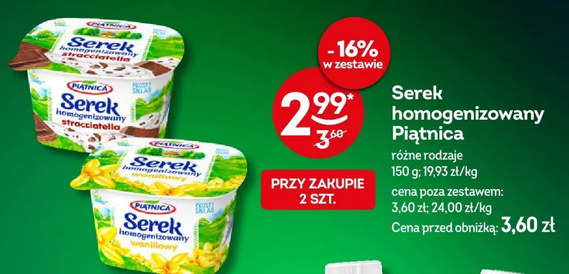 Serek homogenizowany waniliowy Piątnica promocja w Żabka