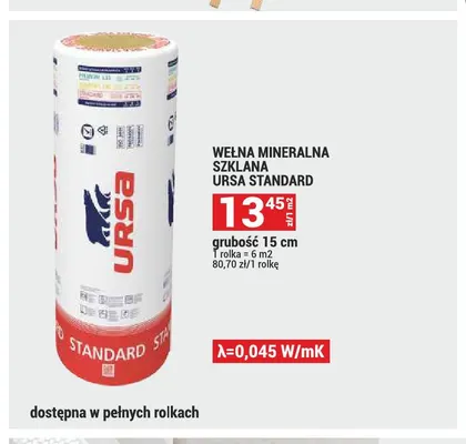 Wełna mineralna szklana Ursa Standard grubość 15 cm promocja w Merkury Market
