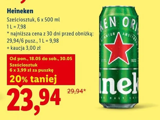 Piwo Heineken 6-pak 500ml promocja w Lidl