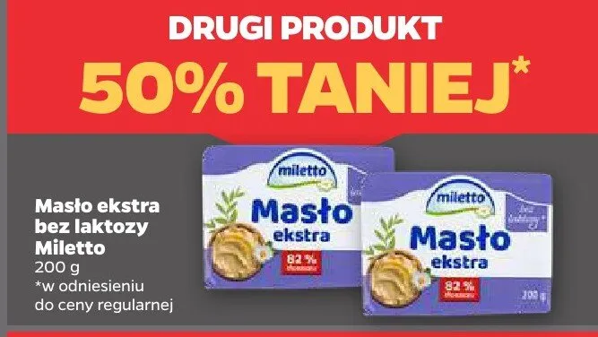 Masło ekstra bez laktozy Miletto promocja w Netto