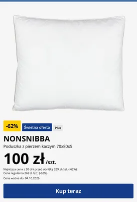 Poduszka z pierzem kaczym 70x80x5 Nonsnibba promocja w Jysk