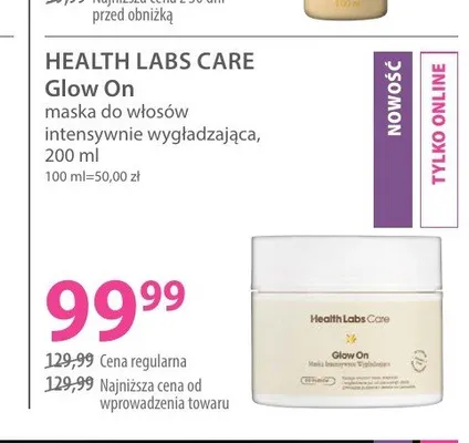Maska do włosów intensywnie wygładzająca Health Labs Care Glow On promocja w Hebe