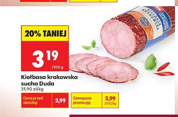 Kiełbasa krakowska sucha Duda promocja w Biedronka