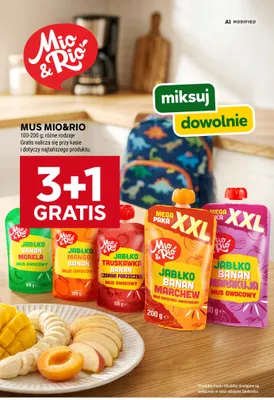 Mus owocowy jabłko truskawka banan czarna porzeczka Mio & Rio promocja w Stokrotka