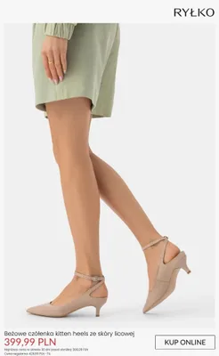 Czółenka kitten heels Ryłko beżowe ze skóry licowej promocja w Ryłko