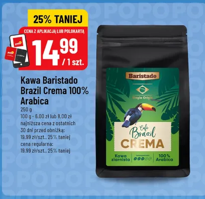 Kawa ziarnista Baristado Brazil Crema 100% Arabica promocja w POLOmarket