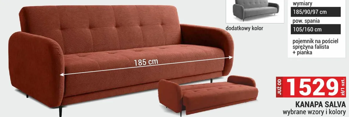Kanapa Salva 185/90/97cm wybrane wzory i kolory promocja w Merkury Market