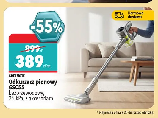 Odkurzacz pionowy Greenote GSC55 bezprzewodowy promocja w Biedronka