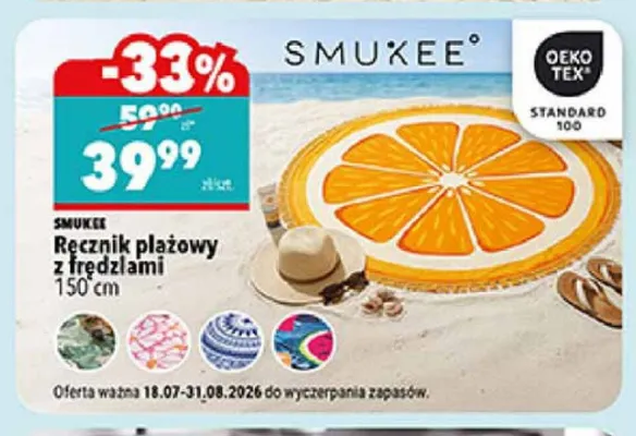 Ręcznik plażowy z frędzlami Smukee promocja w Biedronka