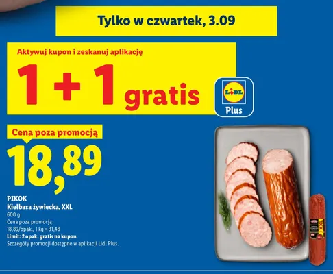 Kiełbasa żywiecka XXL Pikok promocja w Lidl