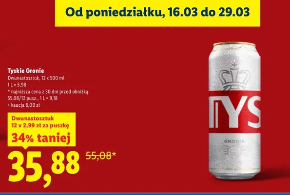 Piwo Gronie 12 x 500 ml promocja w Lidl
