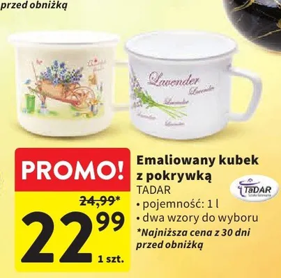 Emaliowany kubek z pokrywką Tadar promocja w Intermarche