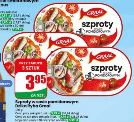 Szproty w sosie pomidorowym Graal promocja w Dino