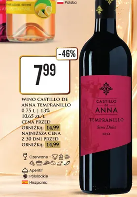 Wino czerwone Castillo de Anna Tempranillo promocja w Dino