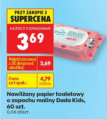 Papier toaletowy nawilżany o zapachu maliny Dada Kids promocja w Biedronka
