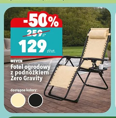 Fotel ogrodowy z podnóżkiem Zero Gravity Meven promocja w Biedronka