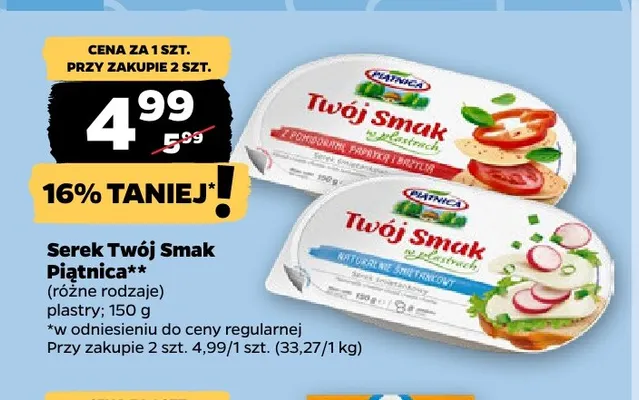 Serek Twój Smak w plastrach z pomidorami papryką i bazylią Piątnica promocja w Netto