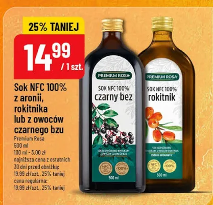 Sok NFC 100% z aronii, rokitnika lub z owoców czarnego bzu promocja w POLOmarket