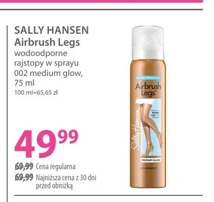 Wodoodporne rajstopy w sprayu Sally Hansen Airbrush Legs 002 medium glow promocja w Hebe