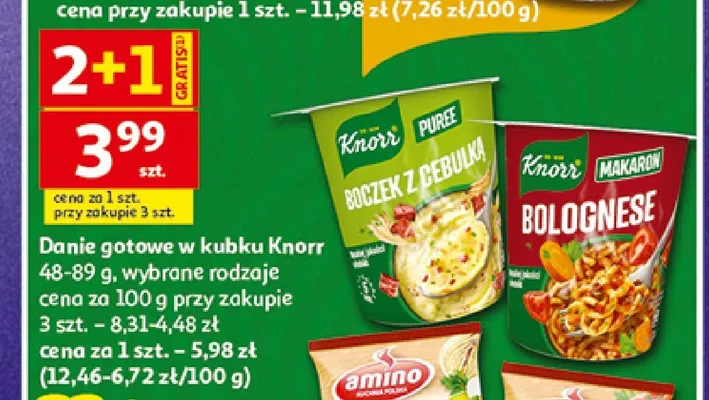 Danie gotowe w kubku Knorr Puree Boczek z cebulką promocja w Auchan
