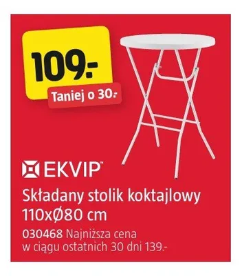 Składany stolik koktajlowy EKVIP 110xØ80 cm promocja w Jula