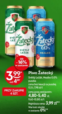 Piwo Žatecký Světlý Ležák, Nealko 0.0% puszka promocja w Żabka
